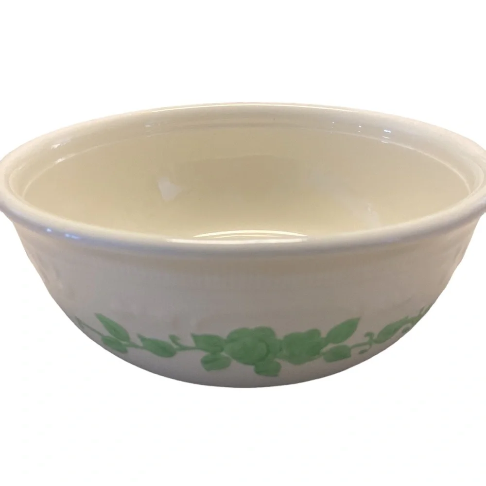 Vintage Oven Serve Made in the USA Ceramic Bowl Casserole Dish Green Floral
